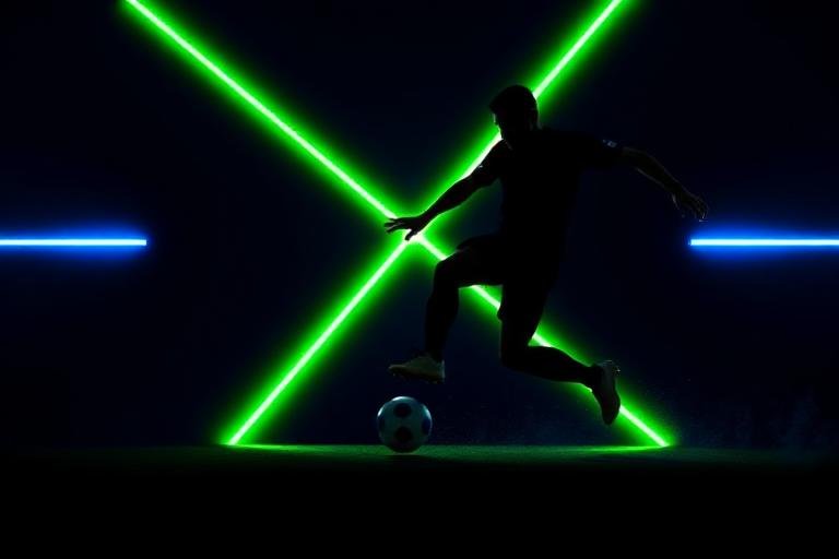 Jogador de futebol chutando a bola em arte neon