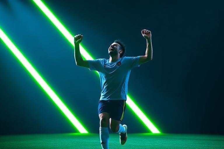 Jogador de futebol comemorando em arte neon